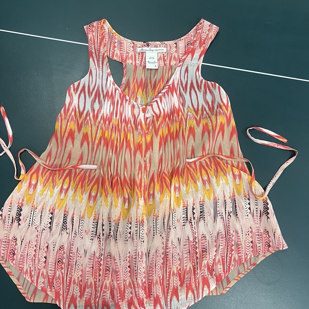 American Rag Sheer Racer Back Top Large Boho Festival Fairycore Coastalcore
